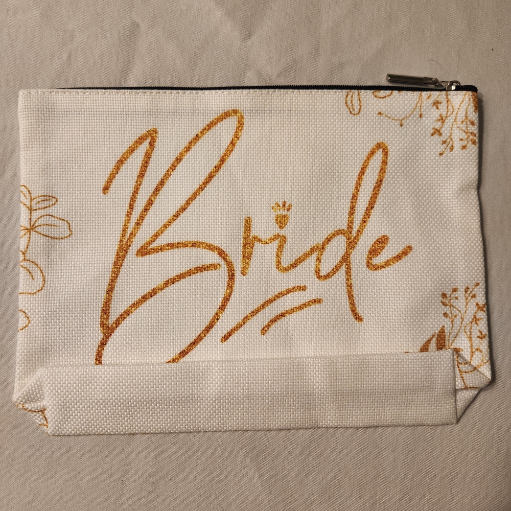 Chic White and Gold Bride Cosmetic Pouch - Picture 2 of 4